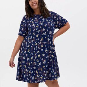Torrid Navy Leopard Floral Challis Mini Trapeeze Dress Sz 2
